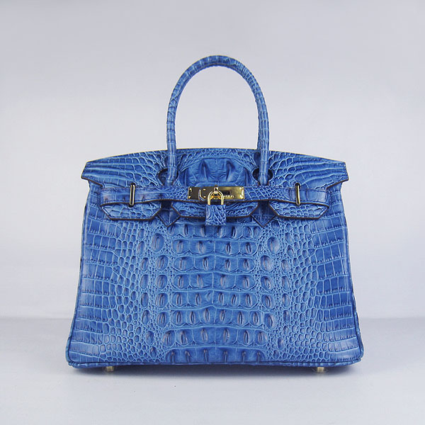 Replica Hermes Birkin 30CM Crocodile Head Veins Bag Dark Blue 6088 On Sale